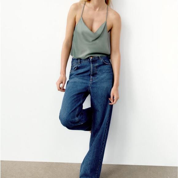 NWT Zara draped Neckline Mid-Green Top Size Medium - Picture 2 of 8